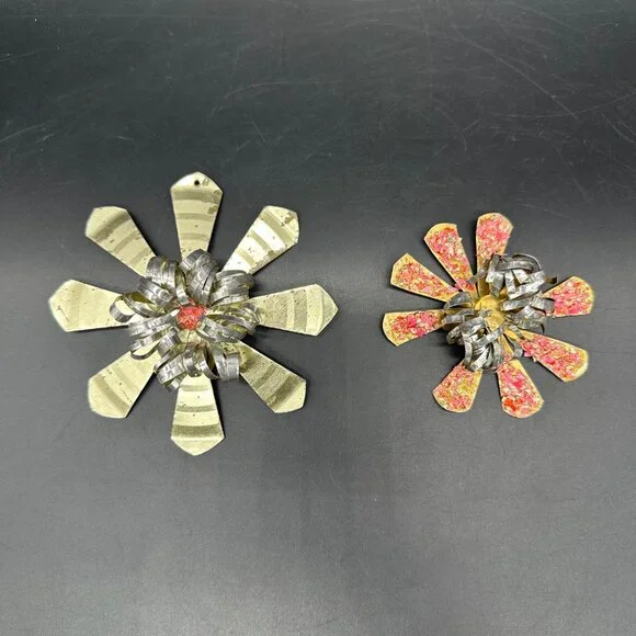 Vintage Flower Christmas Ornaments Handmade Tin Metal Pink Gold Floral Retro - Picture 2 of 7